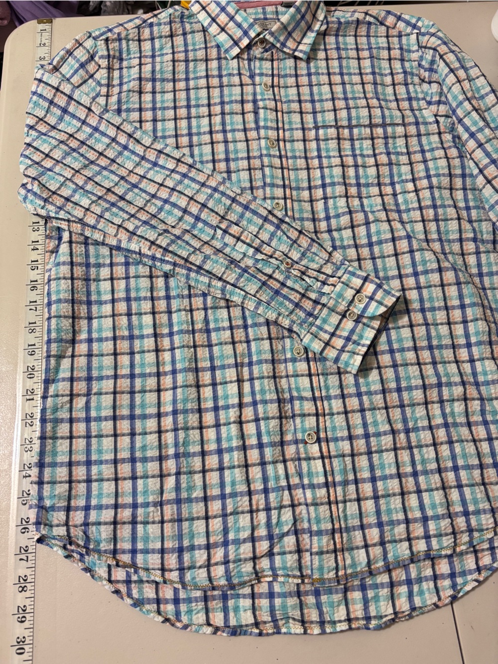 Mens Seersucker Plaid Button Down Shirt Size L Long Sleeve Ivy Style Preppy - Picture 6 of 11